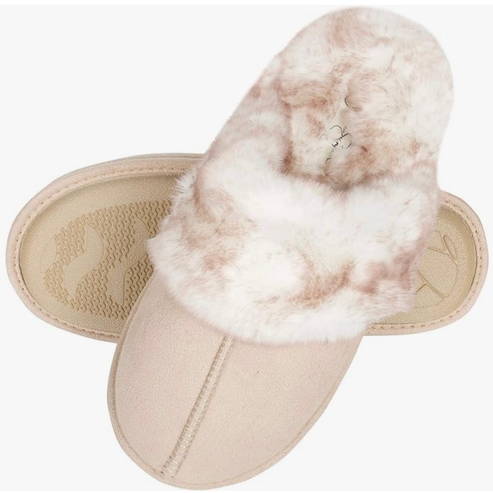 Jessica Simpson Slippers Fuzzy Plush Memory foam Beige Suede Size 6/7 NWT - Picture 3 of 5